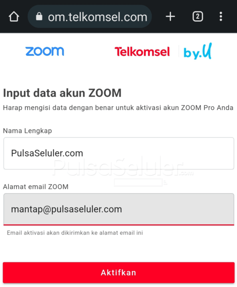 Input data akun Zoom Pro Telkomsel