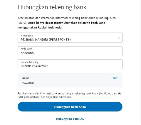 Bank Mandiri di PayPal