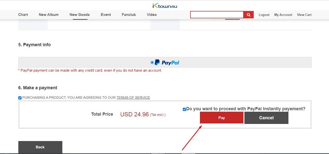 Bayar orderan di Ktown4u dengan PayPal