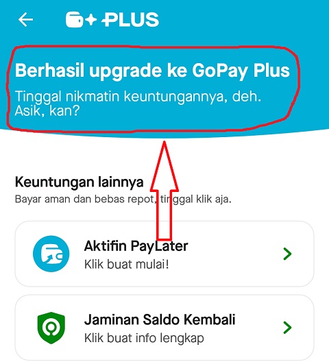 Berhasil upgrade ke GoPay Plus